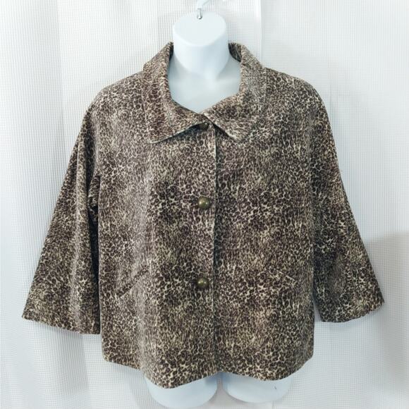 TALBOTS WOMAN! LUXE MICRO LEOPARD PRINT VELVETEEN JACKET! BROWN, BLACK, SZ 18WP - Picture 2 of 10
